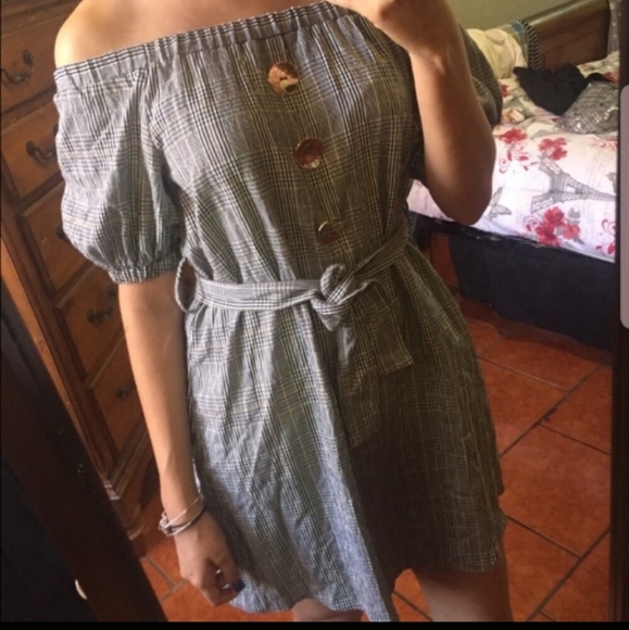 Zara Basic Plaid Off the Shoulder Dress - Picture 3 of 3